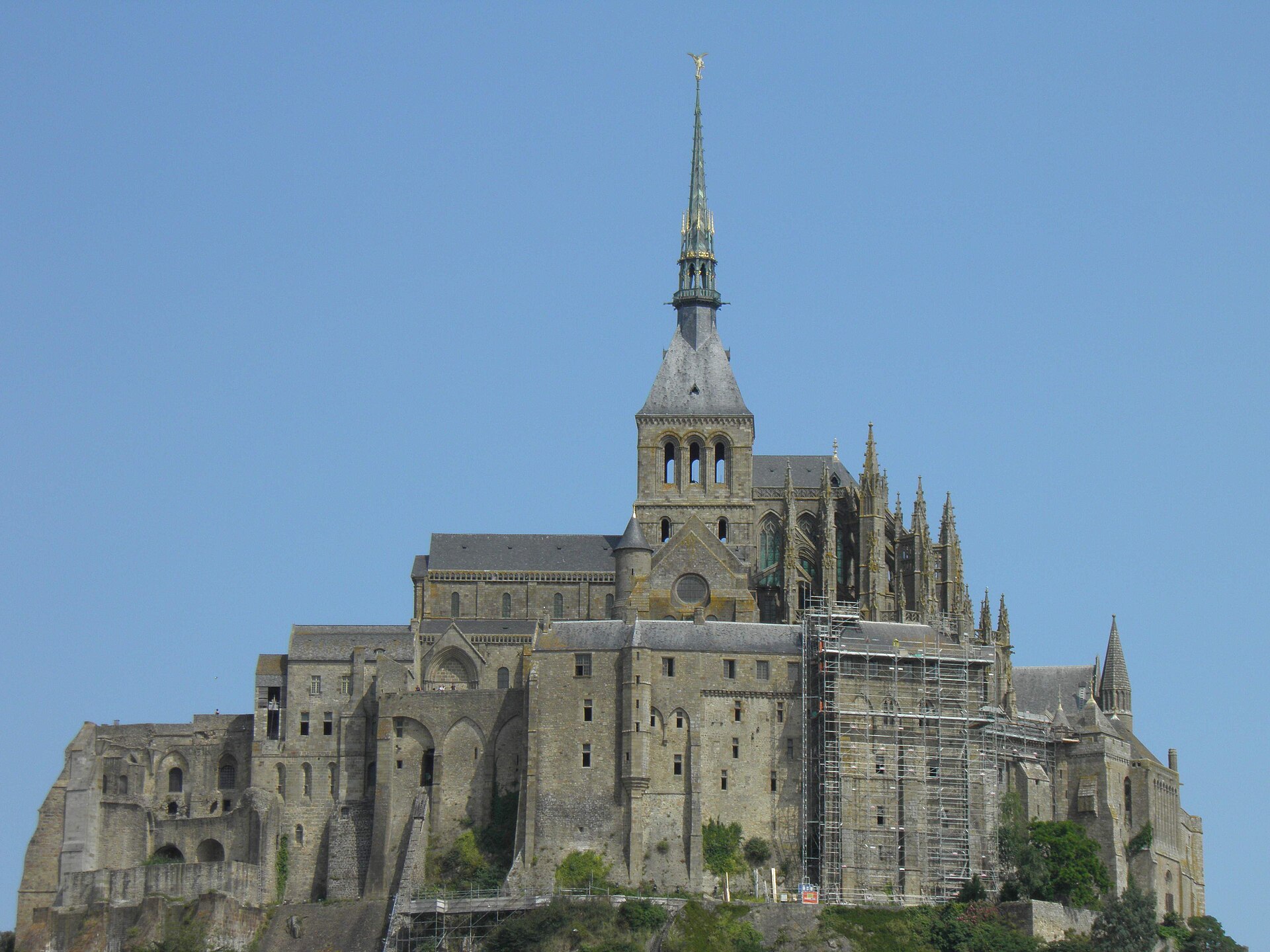 Mont-Saint-Michel abbey rising from the bay, Normandy